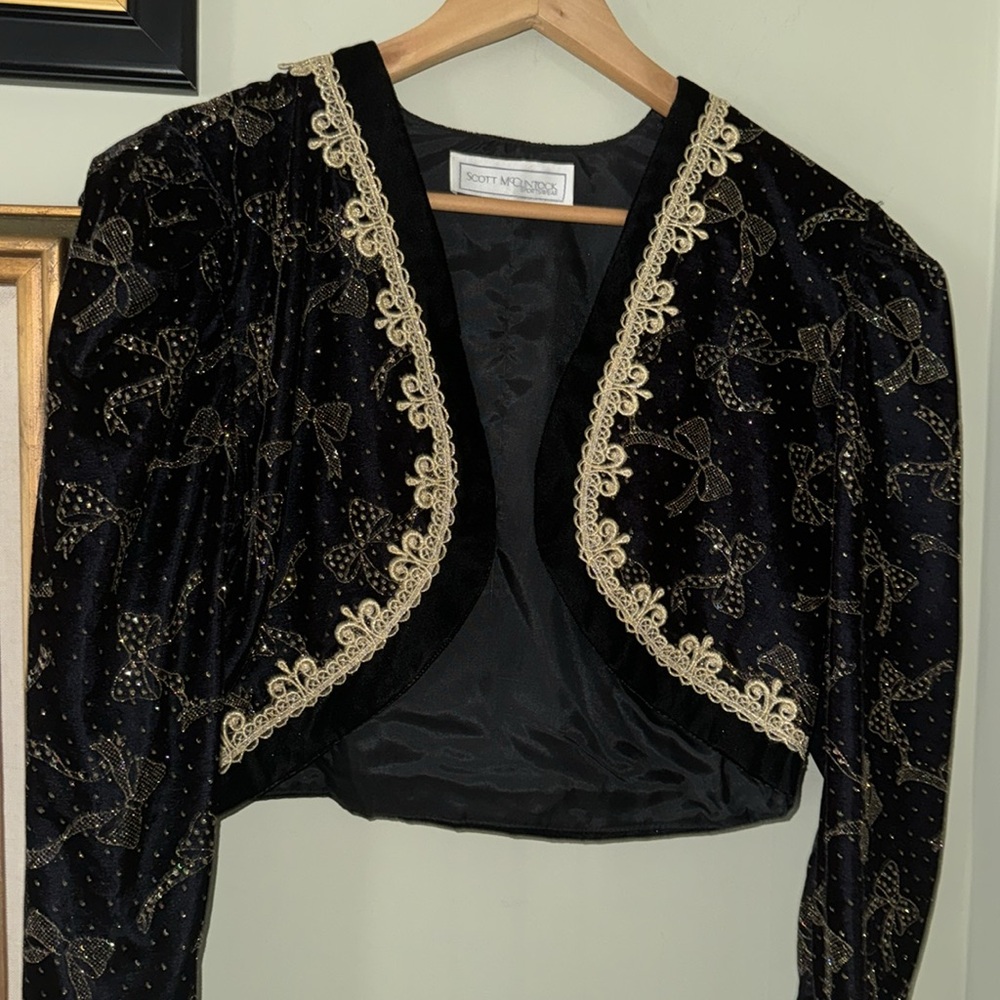 Scott McClintock BOWS Medium M Vintage 80s 90s Bolero Jacket Suit Black & Gold